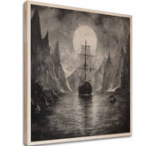 L'immagine su legno - Drakkar sotto la luna